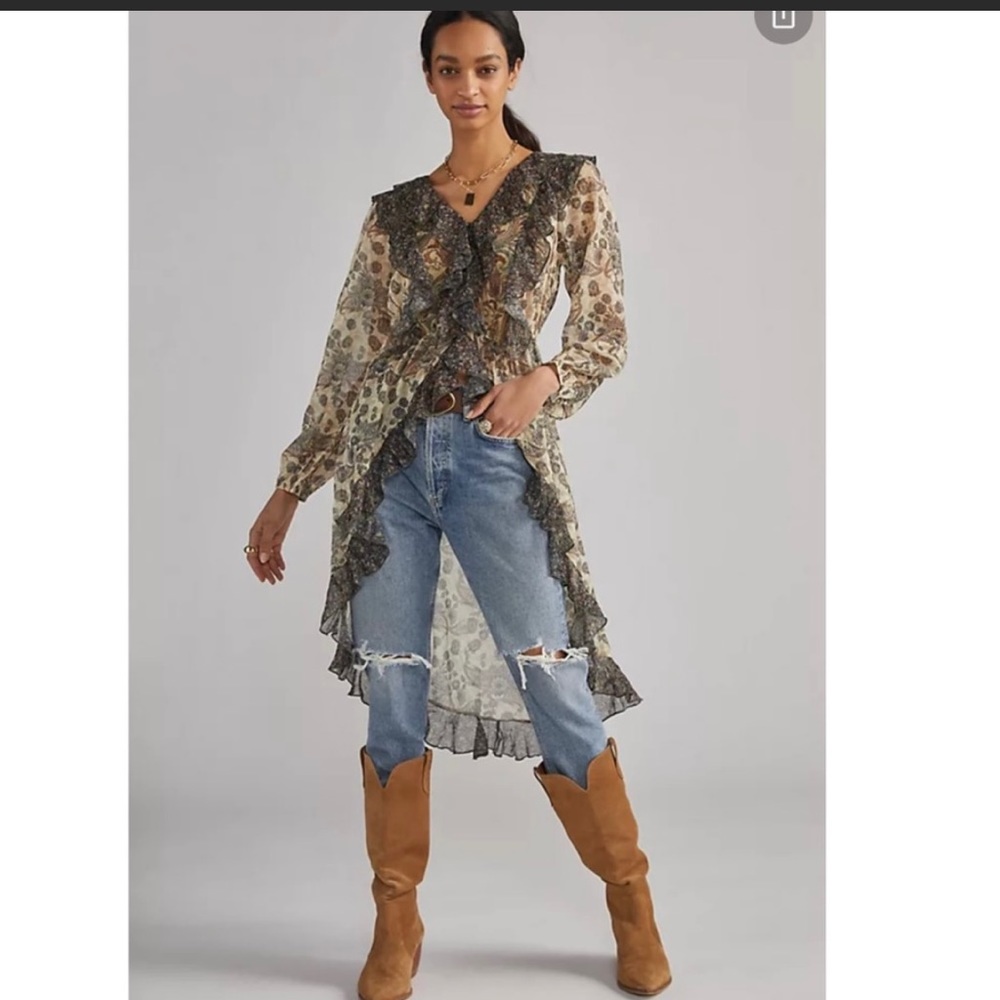 Anthropologie Let Me Be Sheer Femme Maxi Button-down
